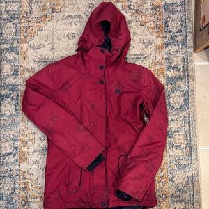 DC Burgundy Snowboard & Ski  Jacket with Navy  Logo & Navy Pattern